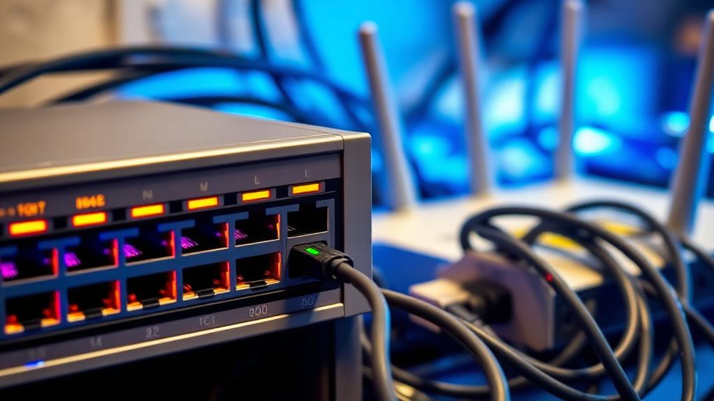 Síťová infrastruktura – starý switch vedle moderního routeru, typický bottleneck v síti